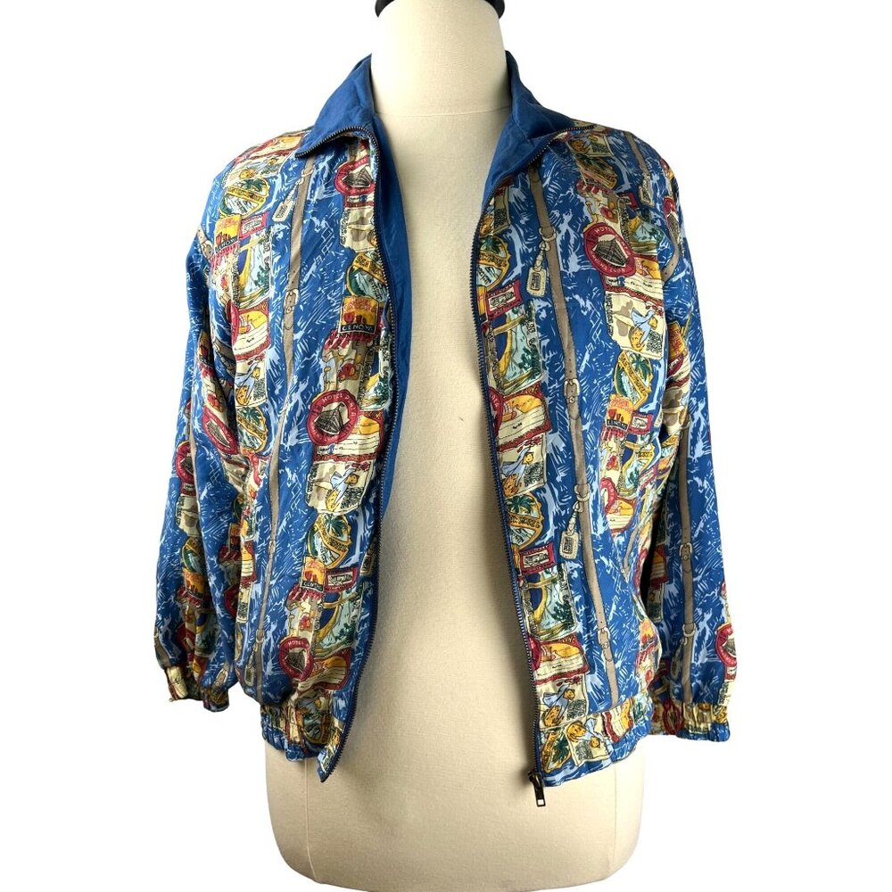 VTG Y2K Ferstival 100% Silk Zipper Designer Bomber Jacket Style Womens Sz XL